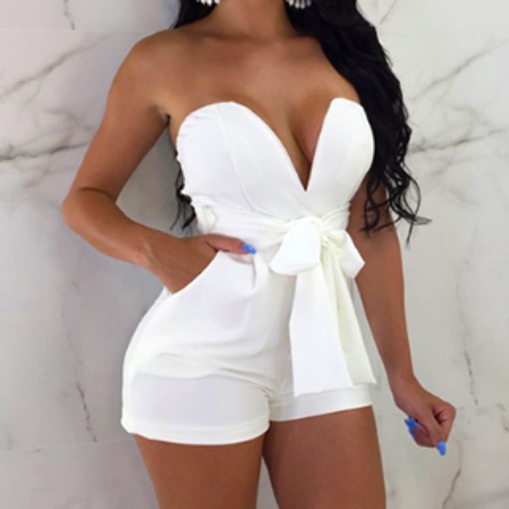 TOB Women's Sexy Deep V-Neck High Waist Belt Club Romper Short Jumpsuit …